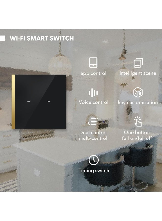 GOLD MANTIS Smart Wi-Fi Light Switch 2 Gang Black | Touch Control with Alexa & Google Assistant | Fireproof Toughened Glass | App & Voice Control | Modern Home Automation - Image 5